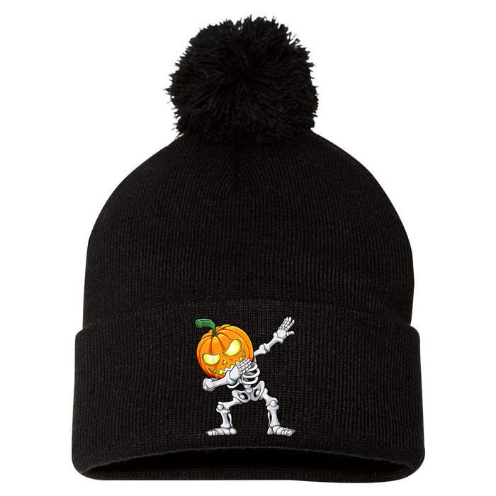 Halloween Dabbing Skeleton Scary Pumpkin Jack O Lantern Pom Pom 12in Knit Beanie