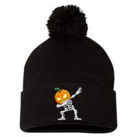 Halloween Dabbing Skeleton Scary Pumpkin Jack O Lantern Pom Pom 12in Knit Beanie