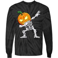 Halloween Dabbing Skeleton Scary Pumpkin Jack O Lantern Tie-Dye Long Sleeve Shirt