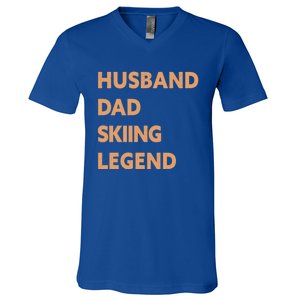 Husband Dad Skiing Legend Funny Skier Gift V-Neck T-Shirt