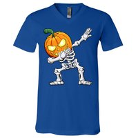 Halloween Dabbing Skeleton Scary Pumpkin Jack O Lantern Cool Gift V-Neck T-Shirt