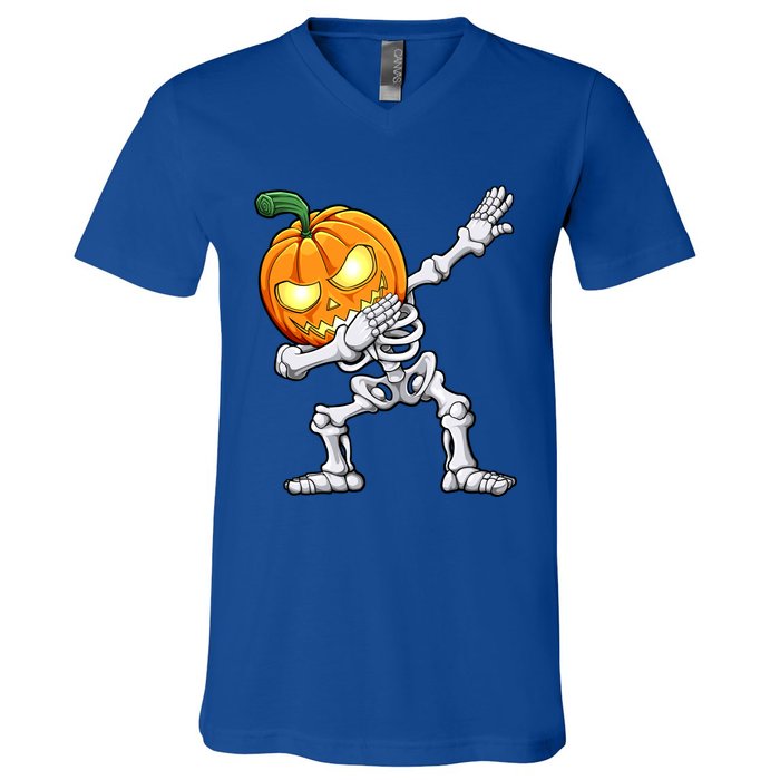 Halloween Dabbing Skeleton Scary Pumpkin Jack O Lantern Cool Gift V-Neck T-Shirt