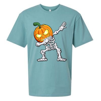 Halloween Dabbing Skeleton Scary Pumpkin Jack O Lantern Cool Gift Sueded Cloud Jersey T-Shirt