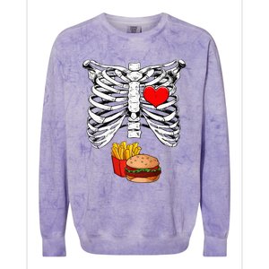 Halloween Dad Skeleton Pregnancy Hamburger Fries Xray Funny Colorblast Crewneck Sweatshirt