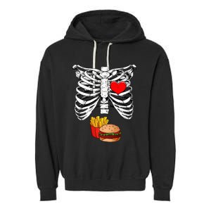 Halloween Dad Skeleton Pregnancy Hamburger Fries Xray Funny Garment-Dyed Fleece Hoodie