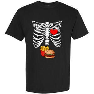 Halloween Dad Skeleton Pregnancy Hamburger Fries Xray Funny Garment-Dyed Heavyweight T-Shirt