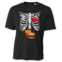 Halloween Dad Skeleton Pregnancy Hamburger Fries Xray Funny Cooling Performance Crew T-Shirt