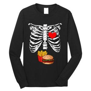 Halloween Dad Skeleton Pregnancy Hamburger Fries Xray Funny Long Sleeve Shirt