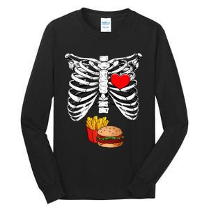 Halloween Dad Skeleton Pregnancy Hamburger Fries Xray Funny Tall Long Sleeve T-Shirt