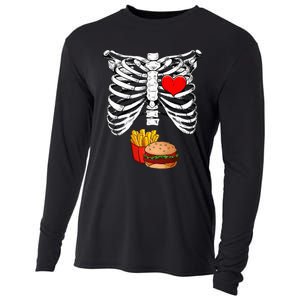 Halloween Dad Skeleton Pregnancy Hamburger Fries Xray Funny Cooling Performance Long Sleeve Crew