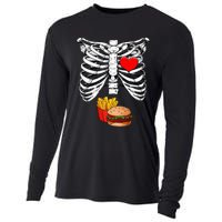 Halloween Dad Skeleton Pregnancy Hamburger Fries Xray Funny Cooling Performance Long Sleeve Crew