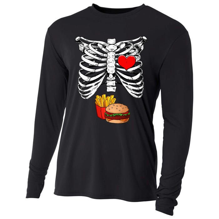 Halloween Dad Skeleton Pregnancy Hamburger Fries Xray Funny Cooling Performance Long Sleeve Crew