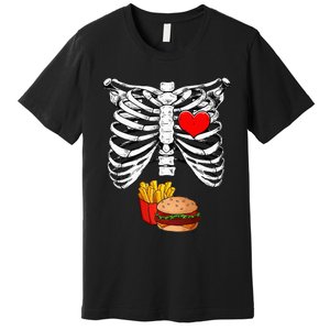 Halloween Dad Skeleton Pregnancy Hamburger Fries Xray Funny Premium T-Shirt