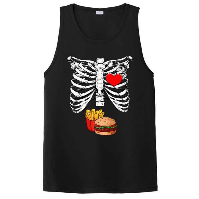 Halloween Dad Skeleton Pregnancy Hamburger Fries Xray Funny PosiCharge Competitor Tank