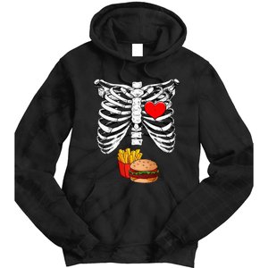 Halloween Dad Skeleton Pregnancy Hamburger Fries Xray Funny Tie Dye Hoodie