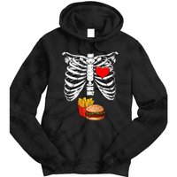 Halloween Dad Skeleton Pregnancy Hamburger Fries Xray Funny Tie Dye Hoodie