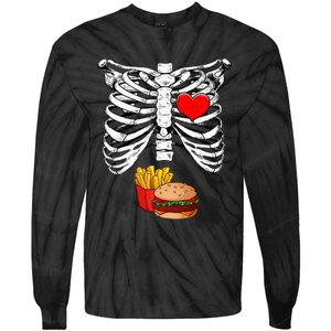 Halloween Dad Skeleton Pregnancy Hamburger Fries Xray Funny Tie-Dye Long Sleeve Shirt