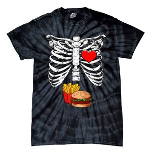 Halloween Dad Skeleton Pregnancy Hamburger Fries Xray Funny Tie-Dye T-Shirt