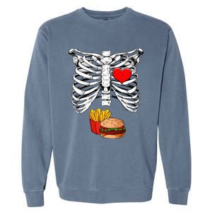 Halloween Dad Skeleton Pregnancy Hamburger Fries Xray Funny Garment-Dyed Sweatshirt