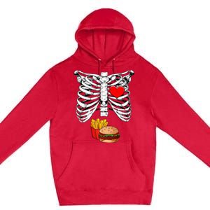 Halloween Dad Skeleton Pregnancy Hamburger Fries Xray Funny Premium Pullover Hoodie