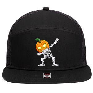 Halloween Dabbing Skeleton Scary Pumpkin Jack O Lantern 7 Panel Mesh Trucker Snapback Hat