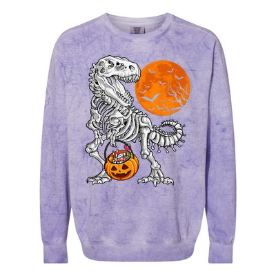 Halloween Dinosaur Skeleton T Rex Scary Pumpkin Moon Colorblast Crewneck Sweatshirt