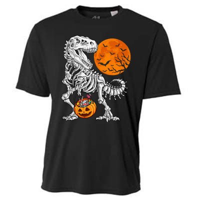 Halloween Dinosaur Skeleton T Rex Scary Pumpkin Moon Cooling Performance Crew T-Shirt