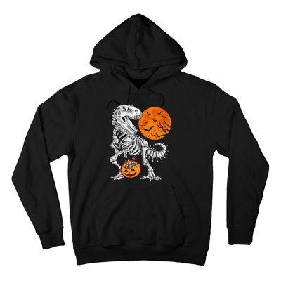 Halloween Dinosaur Skeleton T Rex Scary Pumpkin Moon Hoodie