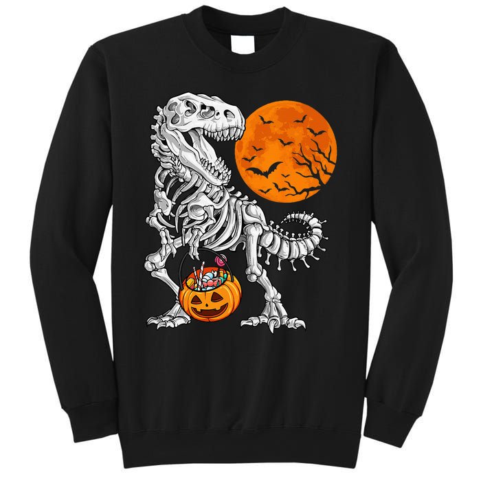 Halloween Dinosaur Skeleton T Rex Scary Pumpkin Moon Sweatshirt