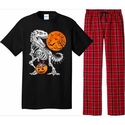 Halloween Dinosaur Skeleton T Rex Scary Pumpkin Moon Pajama Set