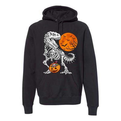 Halloween Dinosaur Skeleton T Rex Scary Pumpkin Moon Premium Hoodie