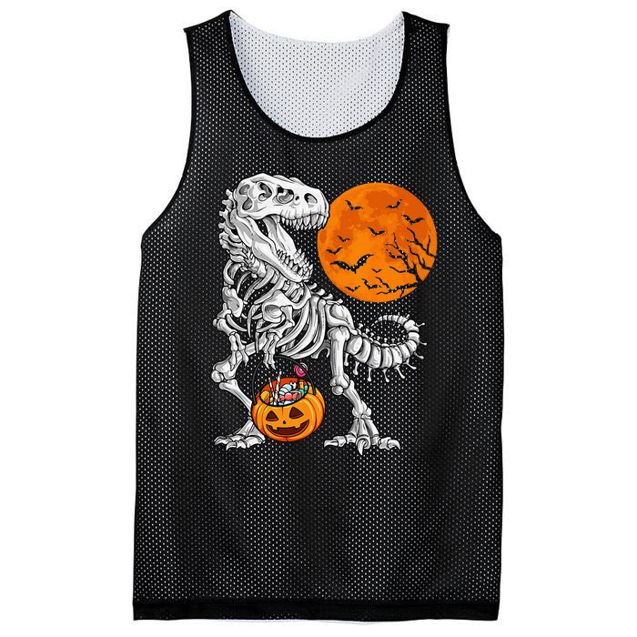 Halloween Dinosaur Skeleton T Rex Scary Pumpkin Moon Mesh Reversible Basketball Jersey Tank