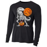 Halloween Dinosaur Skeleton T Rex Scary Pumpkin Moon Cooling Performance Long Sleeve Crew