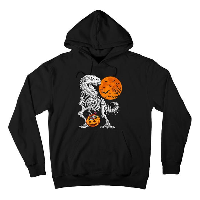 Halloween Dinosaur Skeleton T Rex Scary Pumpkin Moon Tall Hoodie