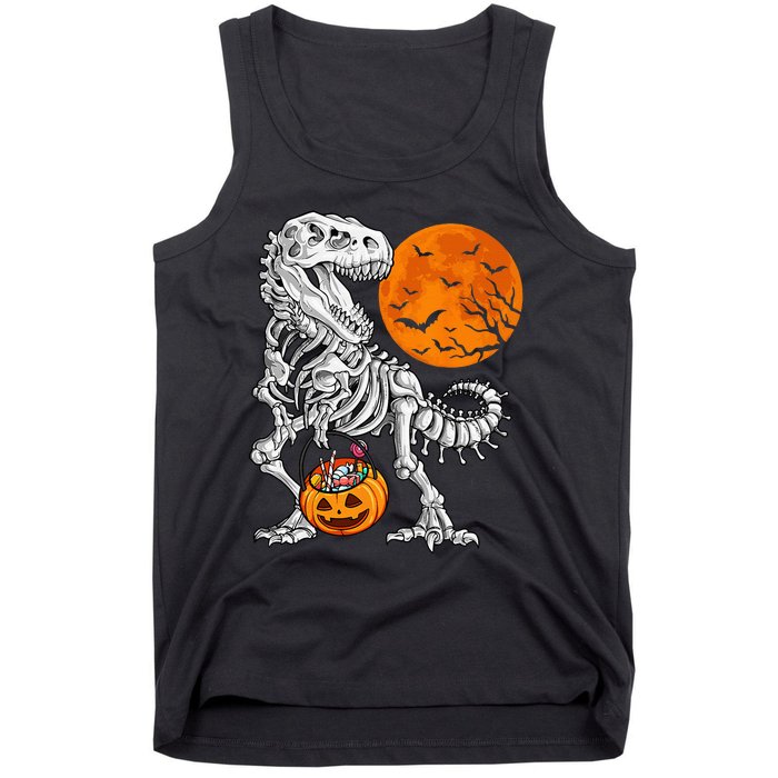 Halloween Dinosaur Skeleton T Rex Scary Pumpkin Moon Tank Top