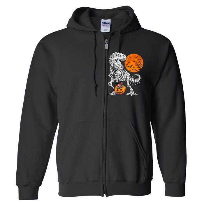 Halloween Dinosaur Skeleton T Rex Scary Pumpkin Moon Full Zip Hoodie