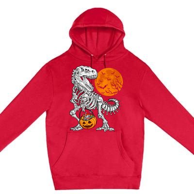 Halloween Dinosaur Skeleton T Rex Scary Pumpkin Moon Premium Pullover Hoodie