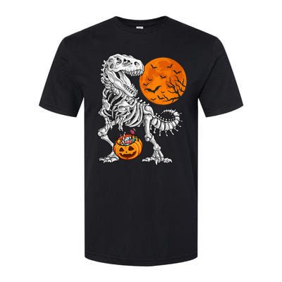 Halloween Dinosaur Skeleton T Rex Scary Pumpkin Moon Softstyle CVC T-Shirt