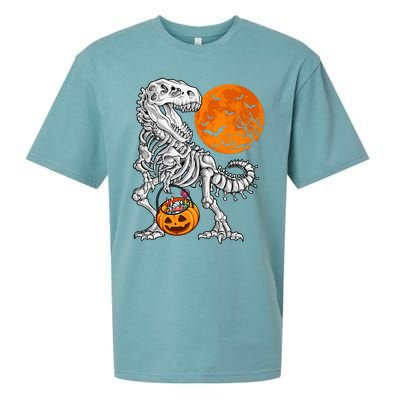 Halloween Dinosaur Skeleton T Rex Scary Pumpkin Moon Sueded Cloud Jersey T-Shirt