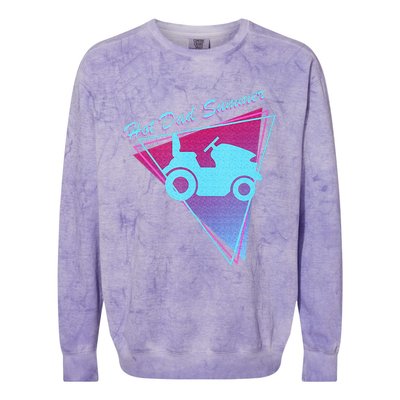 Hot Dad Summer Funny 80s Retro Riding Lawn Mower Colorblast Crewneck Sweatshirt