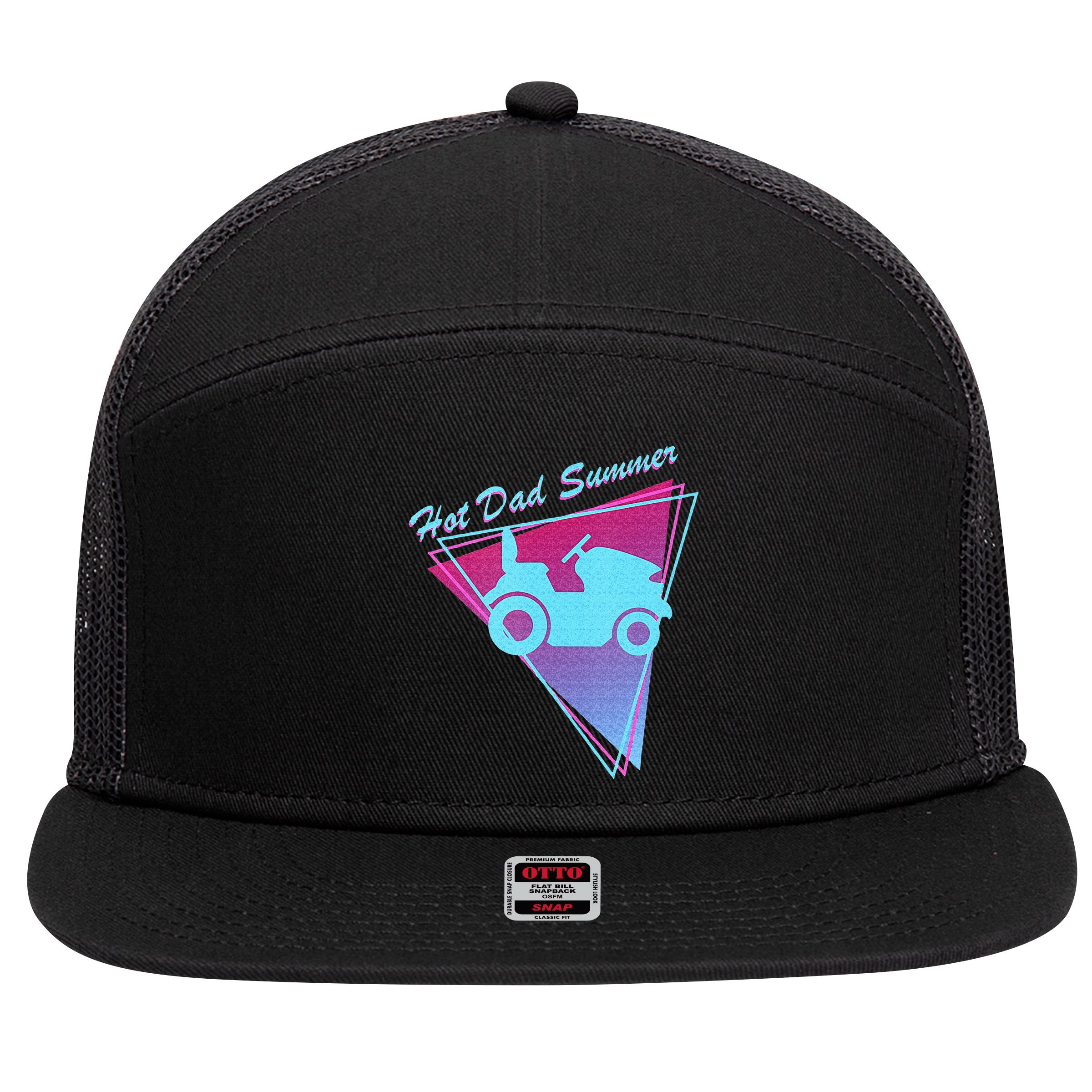 Hot Dad Summer Funny 80s Retro Riding Lawn Mower 7 Panel Mesh Trucker Snapback Hat
