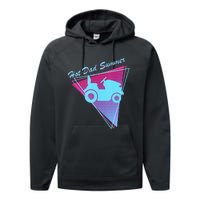 Hot Dad Summer Funny 80s Retro Riding Lawn Mower Performance Fleece Hoodie