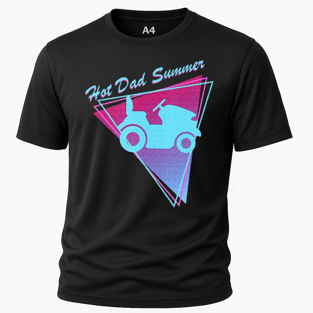 Hot Dad Summer Funny 80s Retro Riding Lawn Mower Performance Shirt