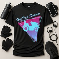 Hot Dad Summer Funny 80s Retro Riding Lawn Mower Cooling Performance Crew T-Shirt