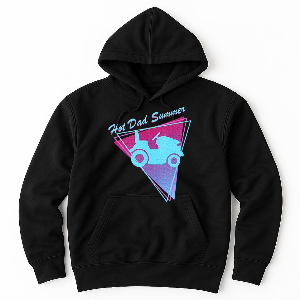 Hot Dad Summer Funny 80s Retro Riding Lawn Mower Hoodie