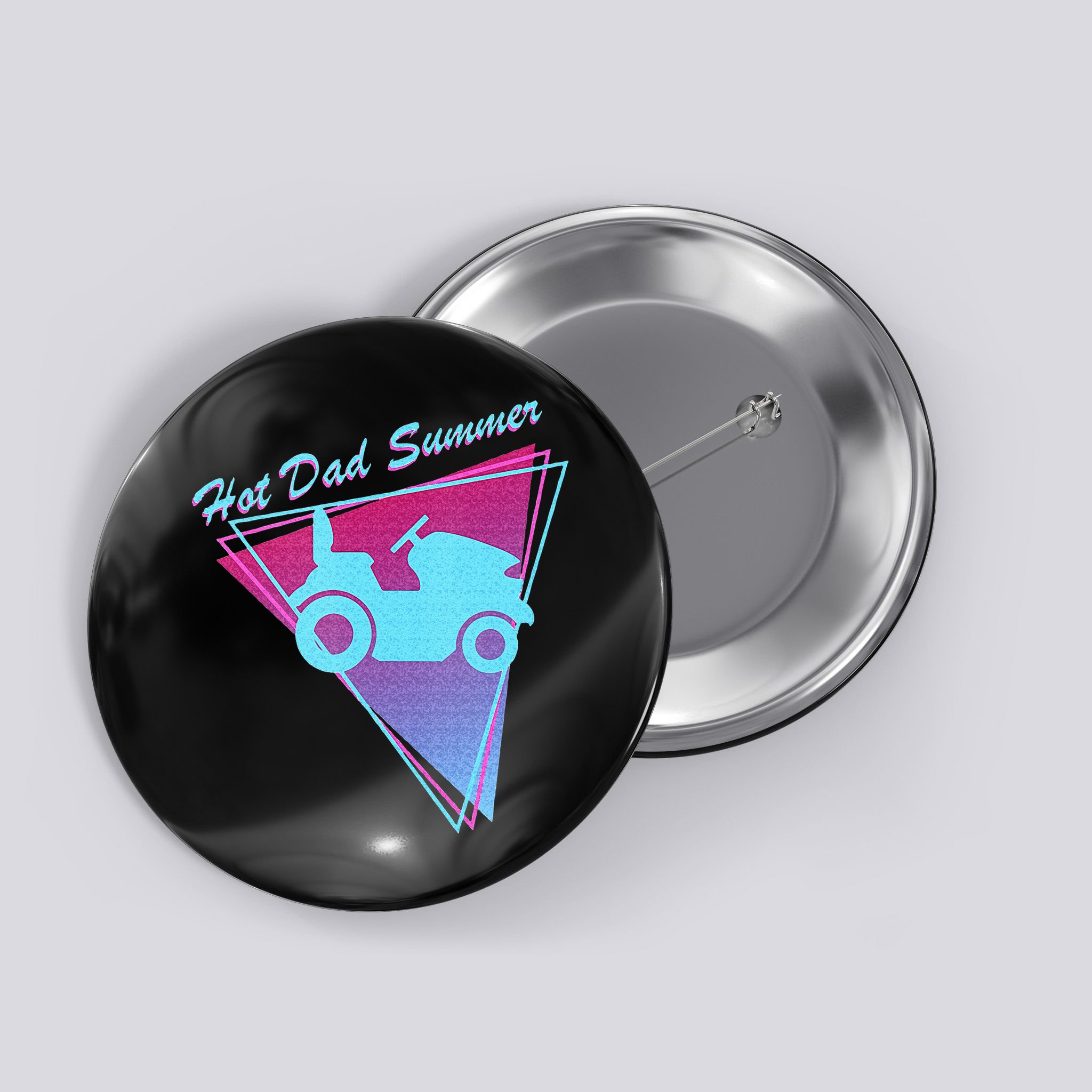 Hot Dad Summer Funny 80s Retro Riding Lawn Mower Button
