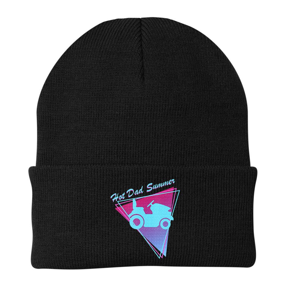 Hot Dad Summer Funny 80s Retro Riding Lawn Mower Beanie