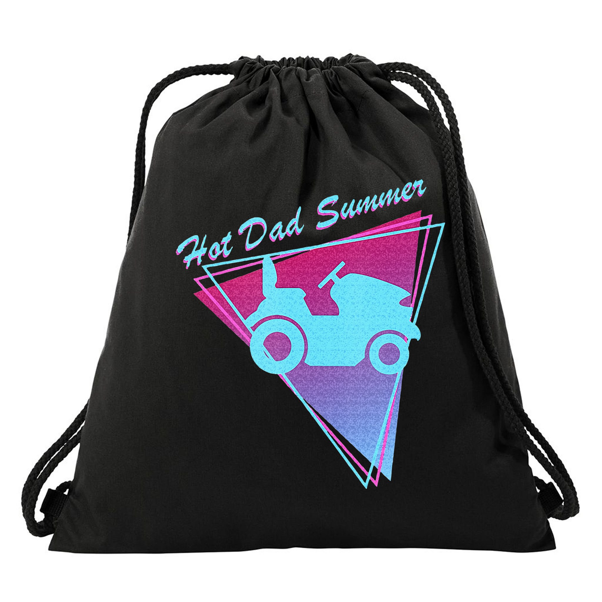 Hot Dad Summer Funny 80s Retro Riding Lawn Mower Drawstring Bag