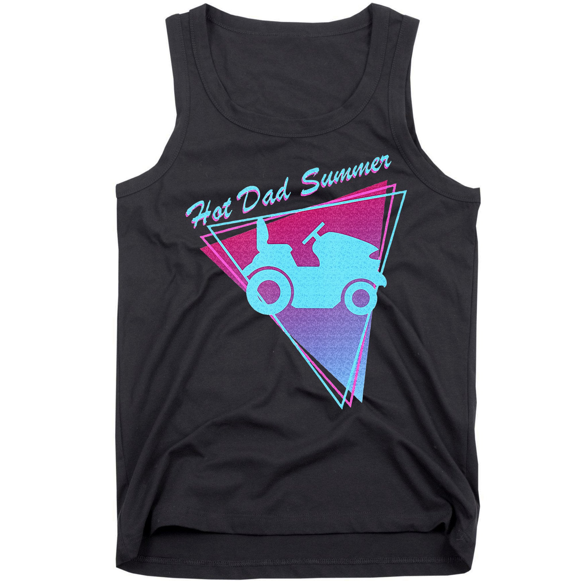 Hot Dad Summer Funny 80s Retro Riding Lawn Mower Tank Top
