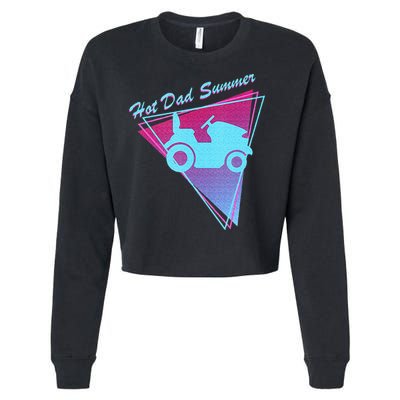 Hot Dad Summer Funny 80s Retro Riding Lawn Mower Cropped Pullover Crew